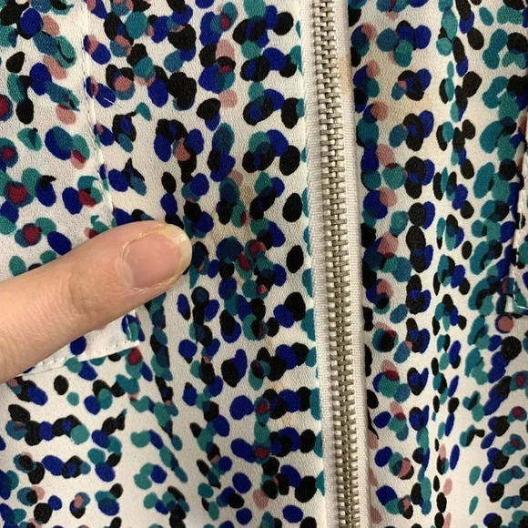 Apt 9 Polka Dot Blouse Zip Front Tunic Work Chic Small White Multicolor - Picture 7 of 9